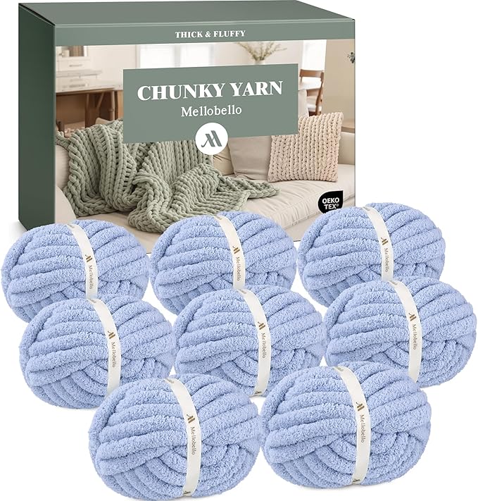 Jumbo Chunky Yarn for Hand Knitting - Super Thick Chenille Chunky Yarn for Crocheting - Extra Soft Bulky Fluffy Blanket Big Yarn 8 Jumbo Pack (27yds,8 oz Each Skein) Lake Blue
