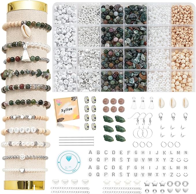 xyliise bracelet making kit natürliche perlen set for adults beads for bracelets silver jewelry making supplies diy jewelry necklace earrings (cz006-agate)