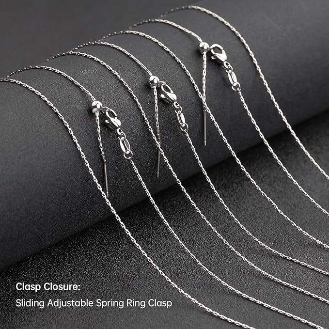 GTVOODX 10Pcs Adjustable Necklace Chains Silver Stainless Steel 0.75mm Rectangle Cable Chain Bulk with Lobster Clasps for DIY Jewelry Making