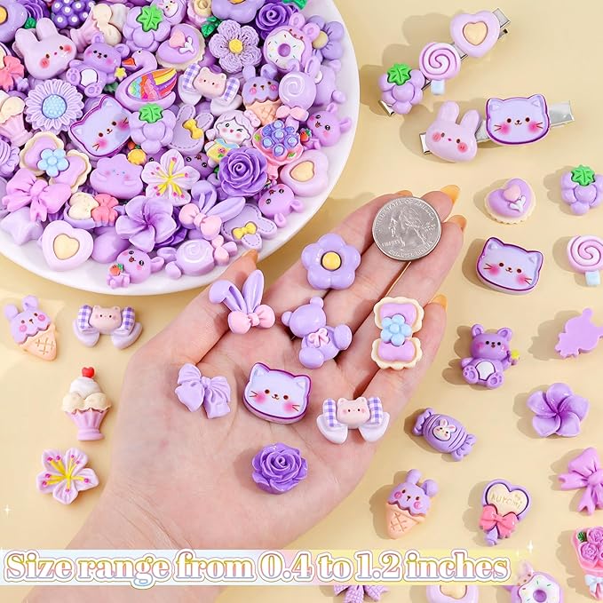 100PCS Purple Slime Charms Cute Flatback Resin Charms for Slime, Random Kawaii Decoden Charm for Embellishments Phone Junk Case Charms Bulk, Hairpins Scrapbooking Crafting & DIY Decoration