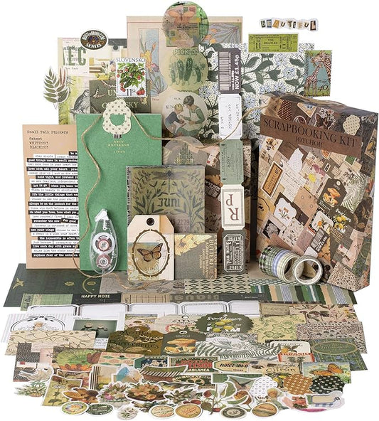 joychoic vintage junk journal supplies aesthetic journaling kit, scrapbook papers stickers large collection for bullet scrapbooking materials, planner diy arts craft collage, adults