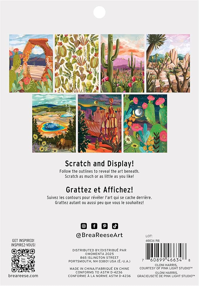 Brea Reese: Scratch Art Paper Pad - Arches & Canyons - 14 Sheets, 7 Guided Art Designs, Metallic Accents, Stylus & Brush, 6x8 Pages, DIY Adult Craft
