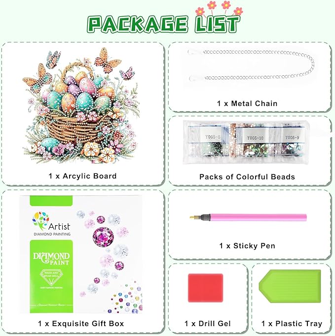 KEYIFA Easter Egg Hanging Diamond Art Painting Kits for Adults and Kids Age 8-12, 5D Special Shape Diamond Dots Kit Butterfly, Crystal Gem Painting Art Crafts for Window, Wall, Door, Garden Decor