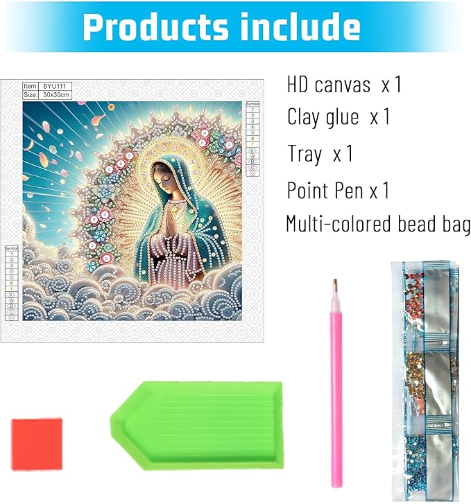 AiYuanzsh Special Shape Diamond Painting Kits for Adults, Virgin Mary Praying 5D Crystal Rhinestone Diamond Art Canvas, DIY Paint by Diamonds Religious Craft Kits, Christian Home Wall Décor Artwork