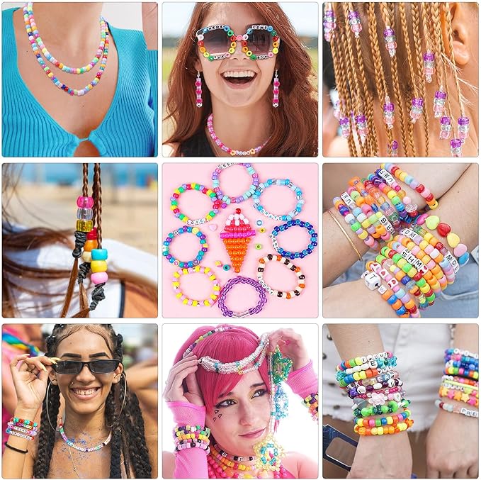 3000 Pcs Pony Beads for Bracelet Making Kit, 48 Colors 3 Boxes Rainbow Kandi Beads with Heart and Alphabet Letters, Friendship Bracelet Kit for Name Jewelry Making DIY Crafts Gift for Adults