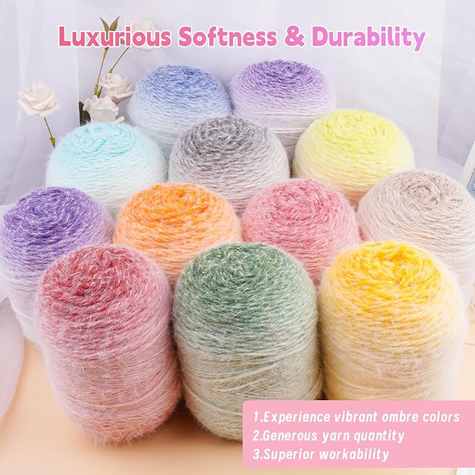 Weabetfu Gradient Cake Yarn for Crocheting & Knitting-Ombre Yarn Cake of 200g/7.05oz.-80% Acrylic,20% Nylon|Light Weight&Soft Crochet Yarns for Scarves,Blankets & Garments-16
