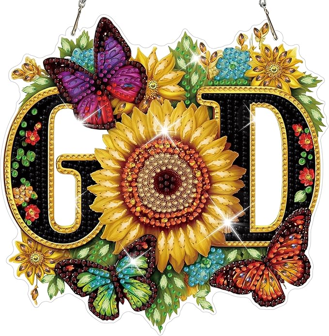 HEIBAGO God Diamond Art Hanging Kits for Adults, Butterfly Diamond Art Suncatchers, 5D Special Shape Diamond Painting Pendant, DIY Window Ornament Gifts for Home Garden Door Wall Decor 8.3x8.3 in