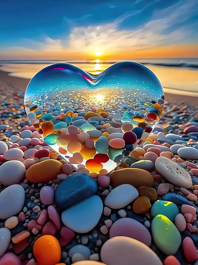 EIBEILI Adult Diamond Painting Set -Seaside Pebbles Diamond Painting Set, 5D Diamond Painting, DIY Full Diamond Painting Gemstone Craft 11.8x15.7 inches