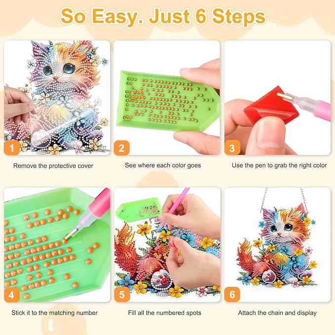 TOSTOG Pretty Cat Flower Diamond Art Pendant Kits for Adult, Cute Diamond Painting Hanging Kit for Beginners, 5D DIY Crafts Gem Art, Waterproof Full Accessories for Home Decor Idea 20 * 20 cm/8 * 8 in