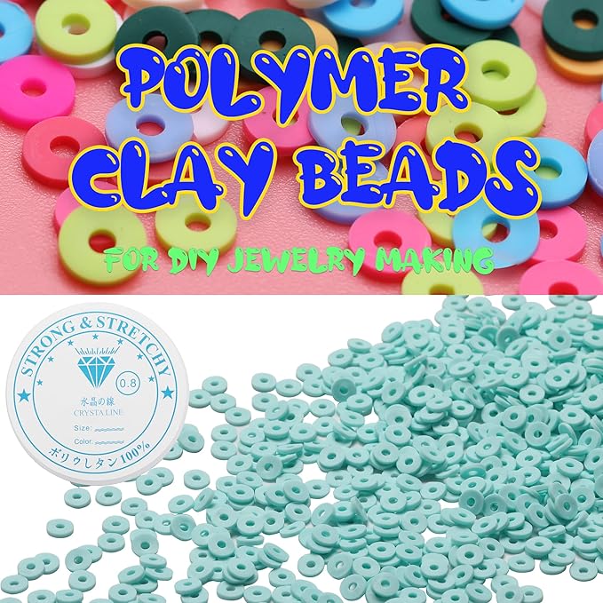 4000 Pcs Clay Beads for Bracelets Making, Polymer Spacer Flat DIY for Jewelry Necklace Earring Making Kit, Preppy Aesthetic Heishi Heshie Thin Disk Beads Assortments Set 4 6 8MM (CY-7-11, 6MM)