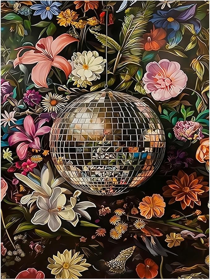 Flowers Paint by Numbers for Adult,Disco Paint by Numbers Kit for Adults Beginners, DIY Acrylic Painting on Canvas for Home Wall Art Decor 16x20 Inch