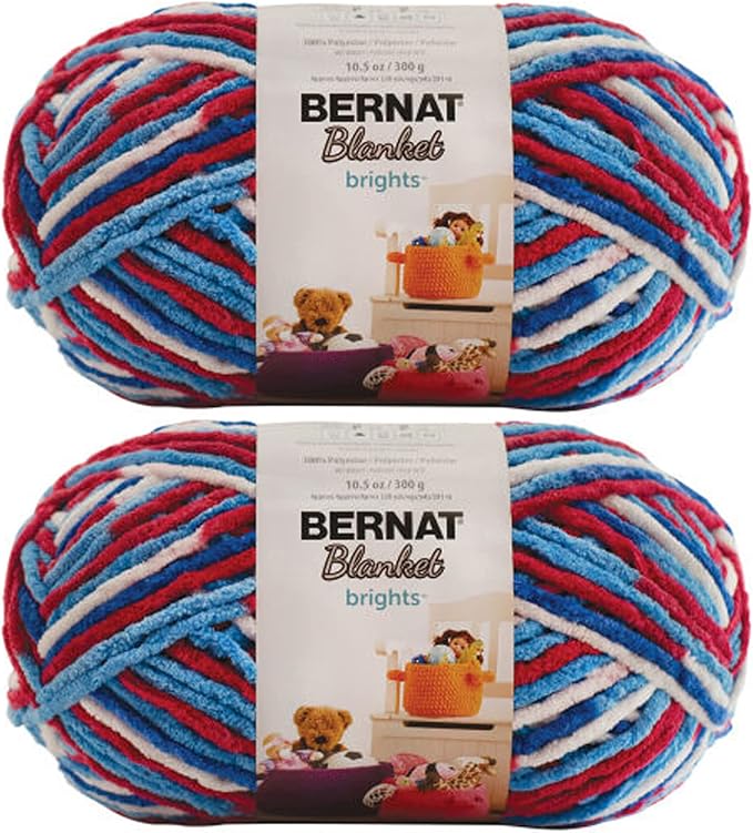 Bernat Blanket Brights Red White & Boom Yarn - 2 Pack of 300g/10.5oz - Polyester - 6 Super Bulky - 220 Yards - Knitting/Crochet