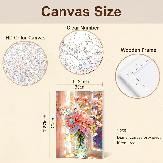 Gemozaic Flowers Paint by Numbers Kit for Adults with Frame and Easel, Flower Framed Adults' Paint by Number Kits, Oil Acrylic Painting for Home, Office, Wall Decor, 8 x 12 Inch