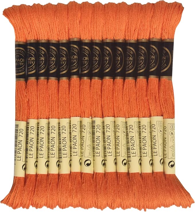 LE PAON Embroidery Floss, 14-Pack Six Strands 100% Long Staple Cotton Embroidery Thread, 8.7-Yard，Color Number：720, Dark Orange Spice