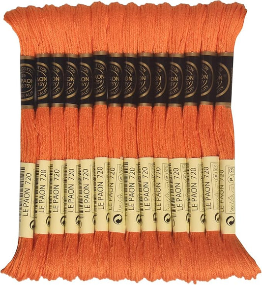 LE PAON Embroidery Floss, 14-Pack Six Strands 100% Long Staple Cotton Embroidery Thread, 8.7-Yard，Color Number：720, Dark Orange Spice