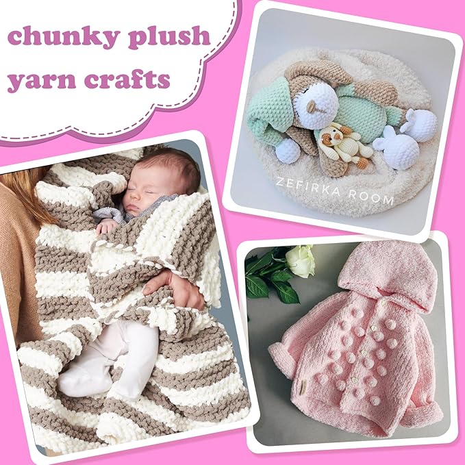 Chunky Chenille Yarn for Crocheting, Fluffy Baby Blanket Yarn for Crochet Sweater Shawl Scarf Gloves, Super Soft Amigurumi Plush Yarn 74yds/3.5 oz (Light Purple)