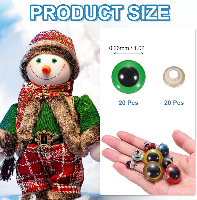 PATIKIL 26mm Safety Eyes, 20Pcs Realistic Doll Crocheting Safety Eyes with Washers for Decor Crochet Accessories Dolls Craft Halloween, Green
