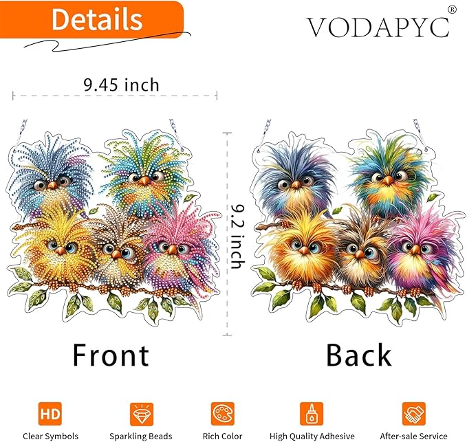 VODAPYC Bird Diamond Art Hanging Kits for Adults, DIY Double Sided Special Shaped Diamond Painting Window Pendant Ornament for Home Decor(Abstractly Bird-2)