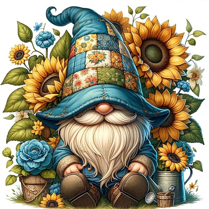 Fountor Gnome Diamond Art Kits for Adults, Gnome Diamond Painting Kits for Adults Beginners, DIY 5D Sunflowers Diamond Painting with Round Gem Art Kits for Gift Home Wall Decor 14x14 Inch