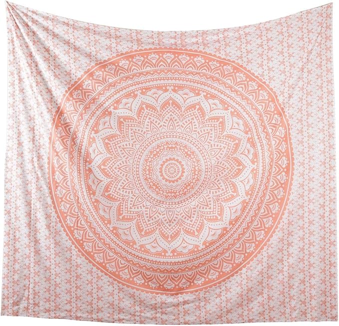popular handicrafts tapestry wall hanging hippie ombre mandala bohemian hippy intricate indian tapestries bedspread 84 x 90 inches (215cm x 230cm) coral peach