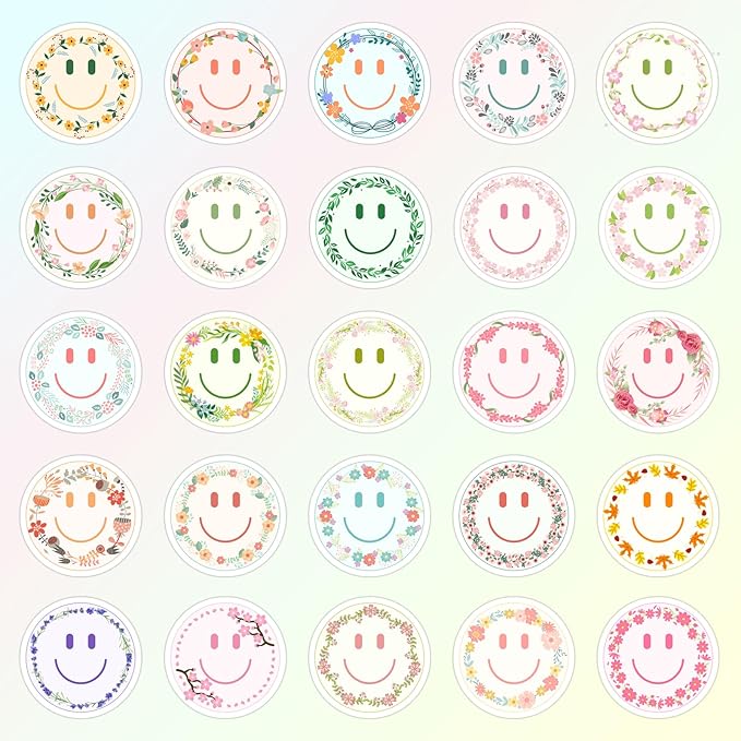 wercokt 50pcs smiling flower stickers, cute water bottle stickers for kids, for teaching rewards, notebooks, stationery, luggage, cartoon pvc happy stickers