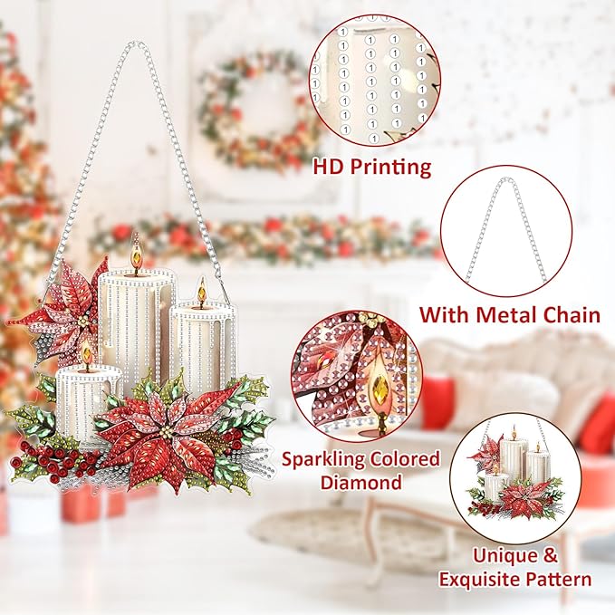 SENQAO Candles Diamond Art Hanging Kits for Adults Kids, Christmas Diamond Art Suncatchers, 5D Special Shape Diamond Painting Pendant Window Ornament Gifts for Home Garden Door Wall Decor