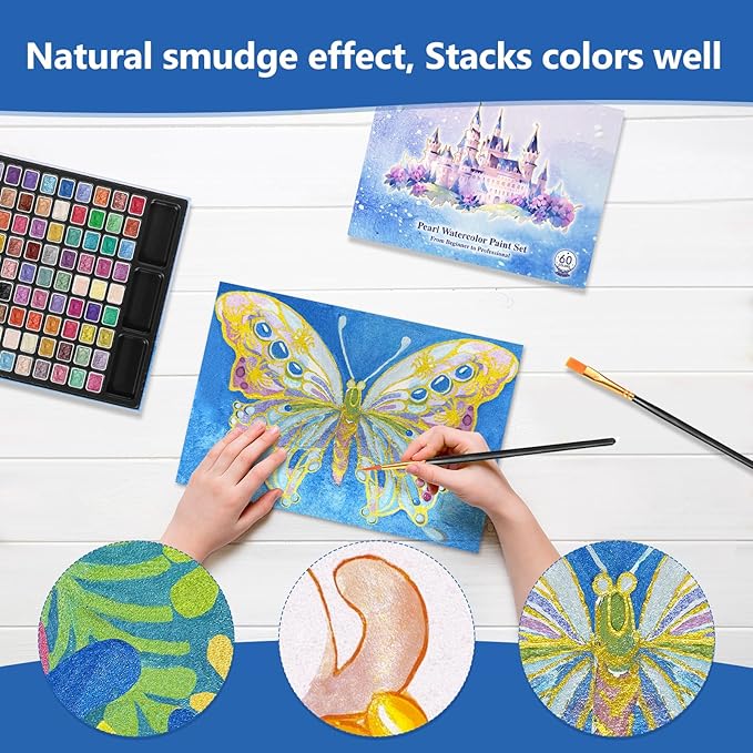 Mini Glitter Watercolor Paint Set with Paper, 108 Colors Shimmer Metallic Watercolour Painting Sets, Solid Pearl Water Color Paints, 1ml Trial Package(1ml 108 Colors)