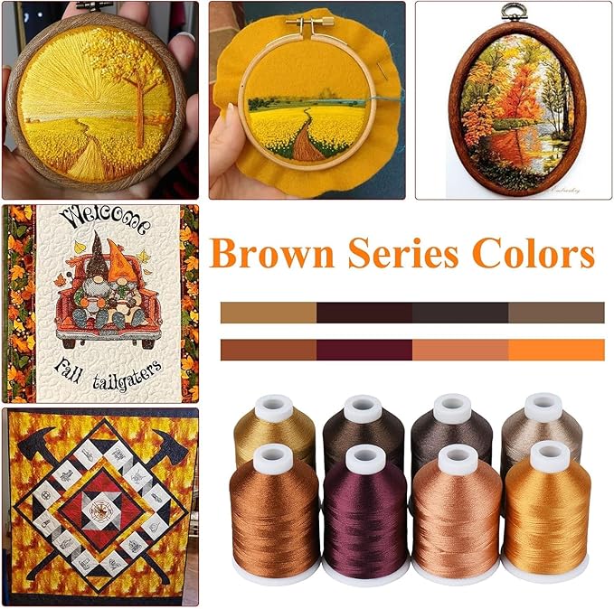 Simthread Embroidery Thread Brown Series Polyester Multi-Purpose Serger 15 Spools Set, Each Spool Sewing Thread 40WT and 1100YD for Embroidery Sewing Machine (15 Spools Brown Series)