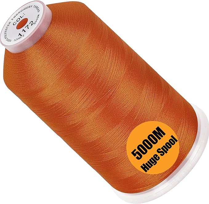 New brothread - Single Huge Spool 5000M Each Polyester Embroidery Machine Thread 40WT for Commercial and Domestic Machines - Orange