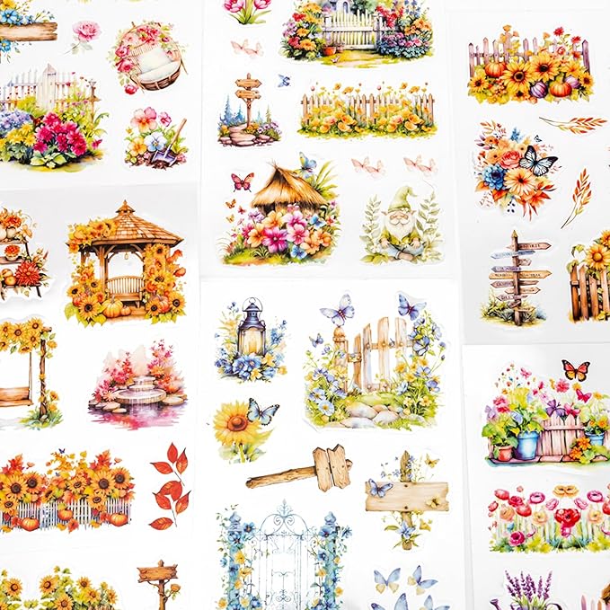 East Garden Sticker Scrapbooking Supplies for Junk Journal, 20 Sheets PET Stickers - Vintage Journaling Stickers, Ephemera Sticker Book Pre Cut(TZ-009-002)