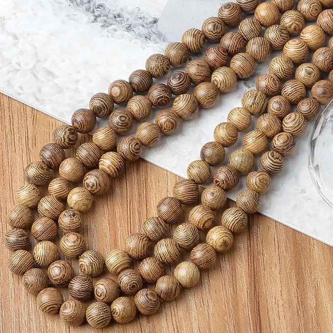 8mm Massive Beads Natural Wooden Round Loose Beads Jewelry Making with Thread 200 PCS(Wenge Wood, 8mm)
