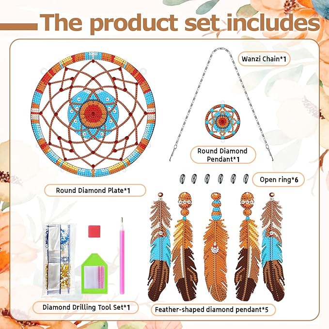 Diamond Dream Catchers Kit, Hanging Diamond Art, DIY Kit for Home Wall & Window Decor, Handmade Craft for Room Decoration (Tribe)