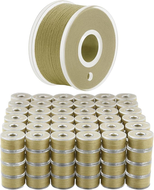 Mandala Crafts 144 Beige SA156 Prewound Bobbins for Singer Sewing Machine -15J SA156 Prefilled Bobbin Thread for Brother Sewing Machine and Embroidery