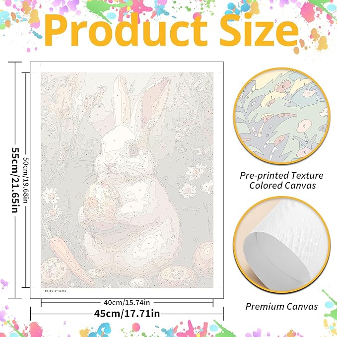 Mandun Easter Rabbit Paint by Numbers for Adult, Easter Rabbit Paint by Numbers Kit for Adults Beginners, DIY Acrylic Painting on Canvas for Home Wall Art Decor Gift 16x20Inch