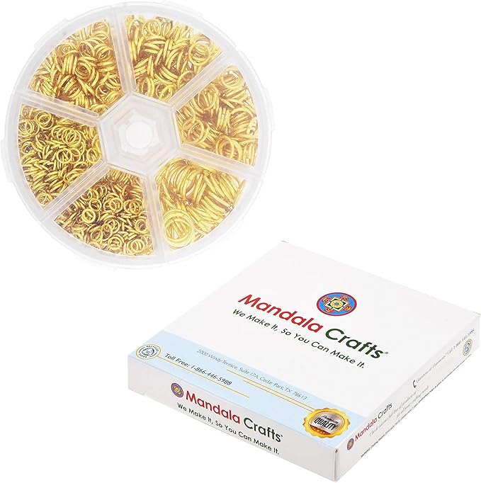 Mandala Crafts Assorted Gold Color Jump Rings Jewelry Findings Metal O Rings for Jewelry Making Supplies - 1250 4mm to 10mm Small Open Jump Rings Kit for Necklace Earring