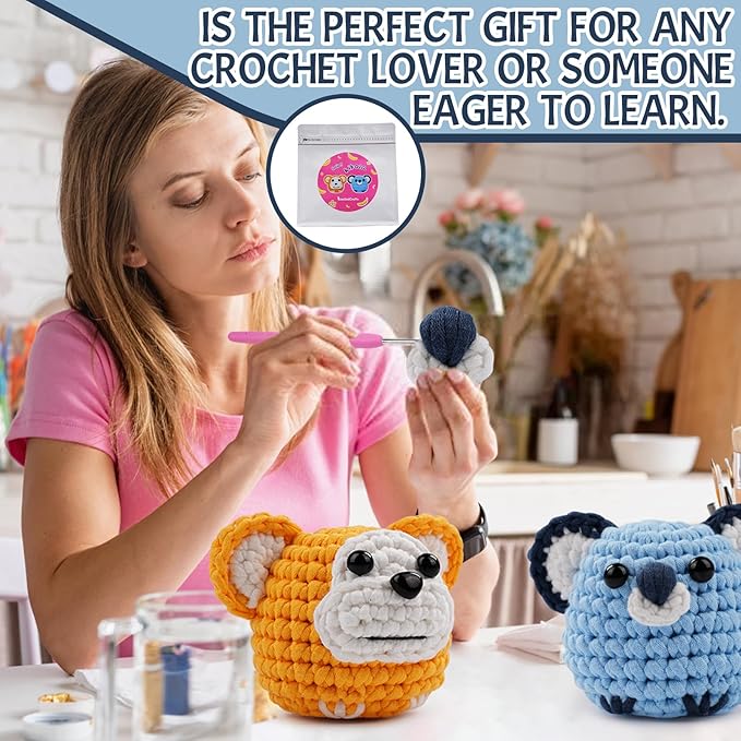 Vanttokeey Crochet Kit for Beginners, Animal Amigurumi Crochet Kits Included, Step-by-Step Video Tutorials, Beginner Crochet Kit for Adults and Kids, DIY Easy Crochet Crafts (Monkey Koala)