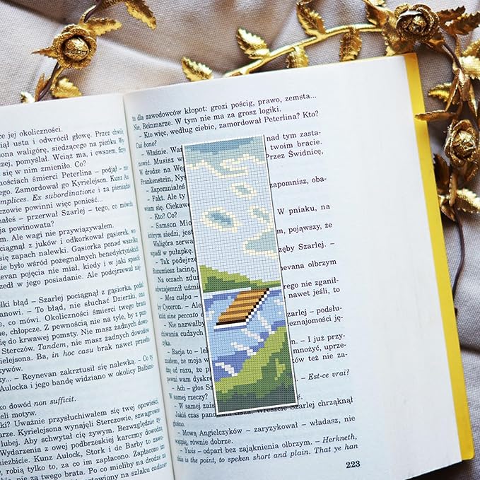 FREEBLOSS 6 Set Cross Stitch Bookmark Kit Scenery Pattern with 30 Colors Embroidery Floss DIY Bookmark Kit with Instruction Embroidery Kit for Beginners 8''x2.4''