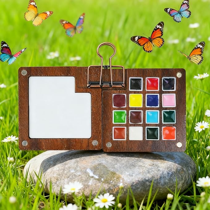 Mini Watercolor Paint Set,Portable Travel Watercolor Set,Pocket Watercolor Kit with Paint, Brush, Sketchbook & Metal Clip, Paint Water Cup and Crossbody Bag for Beginners, Painting Artists