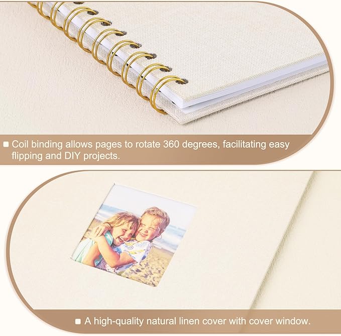 Scrapbook Photo Album 12x12 Inches 80 Pages Hardcover Kraft Paper Linen Cover Scrap Book Memory Book DIY Scrapbook Albums for Wedding Baby Boyfriend Travel Anniversary Family, Beige