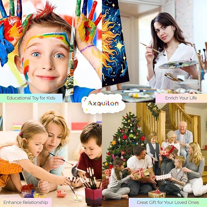 Framed Paint by Numbers Kit for Adults Beginners & Kids Ages 8-12, Sun and Moon Acrylic Easy Paint by Number with Frame, Watercolor Painting by Number Kits on Canvas Framed (8 * 8 Inch, without Easel)