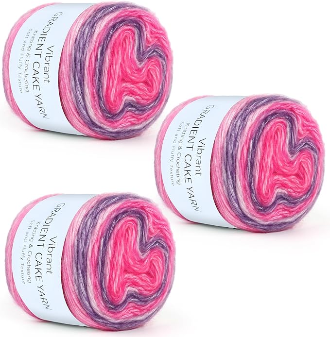 Aeelike Cake Yarn for Crocheting, 3 Skeins Gradient Yarn 100g (3.52 oz) 245m (267 Yards) # 3 Light Weight, Soft Ombré Yarns Fairyland Yarns Rainbow for Making Colorful Crafts, Lotus Purple Gradient