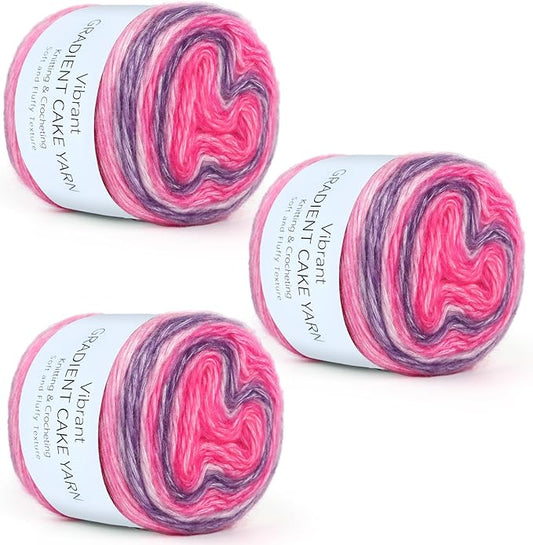 Aeelike Cake Yarn for Crocheting, 3 Skeins Gradient Yarn 100g (3.52 oz) 245m (267 Yards) # 3 Light Weight, Soft Ombré Yarns Fairyland Yarns Rainbow for Making Colorful Crafts, Lotus Purple Gradient