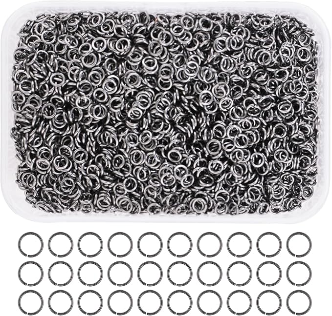 Mandala Crafts Assorted Gunmetal Jump Rings Jewelry Findings Metal O Rings for Jewelry Making Supplies - 3000 4mm Small Open Jump Rings Kit for Necklace Earring