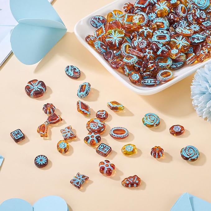 Cheriswelry 160Pcs Assorted Acrylic Beads Vintage Beads Bracelet Making Set Flat Round Flower Butterfly Bow Bead Printed Aesthetic Bead Spacer 11.5-20mm for Necklace Keychain Earring Jewelry Making