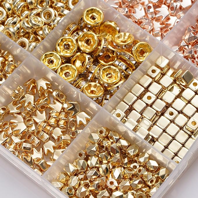 6mm Spacer Beads for Jewelry Making, 3-Color Metallic Mix (Golden, Silvery, Rose Golden) Round Loose Beads, Professional DIY Accessories for Bracelets, Necklaces and Earrings(Three Metallic Colors)