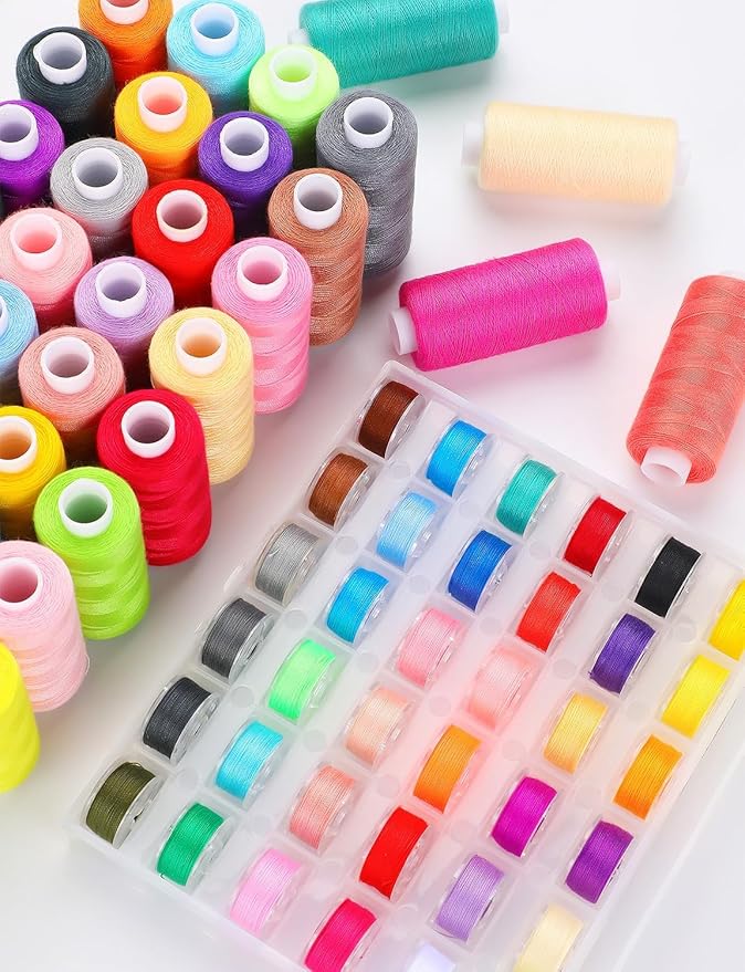 194PCS Sewing Thread Kit with Prewound Bobbins, 72 Colors Thread Spools (400 Yards Each), 72 Rolls of Shuttle Core Thread, 50 Machine Needles for Hand Stitching, Quilting, Embroidery & DIY Crafting