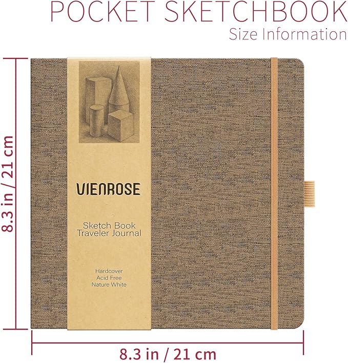 Vienrose 8.3"x8.3" Sketch Books, Linen Cover Hardbound Sketching Book with Acid-Free Paper, Drawing Pad for Kids, Beginners & Professionals, Art Supplies for Adults & Students(Brown, 60 Sheets)