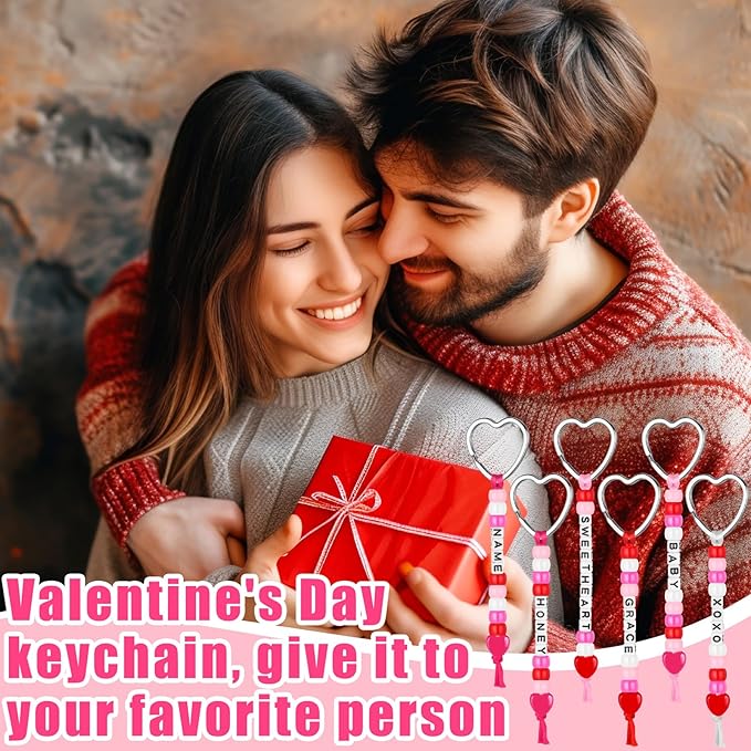 Landical 564 Pcs Mother's Day Keychain Craft DIY Heart Bead Keychain Making Kit Adjustable Letter Bead Galentine's Day Friendship Love Mom Gift Jewelry Accessories Valentine Party Favor(Sweet Color)