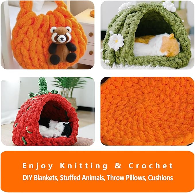 8 Pack Orange Chunky Yarn for Hand Knitting, Chunky Chenille Yarn, Jumbo Big Thick Chunky Yarns for Crocheting, Super Bulky Chunky Knit Blanket Yarns (27.9 yds,7.97 oz Each Skein)