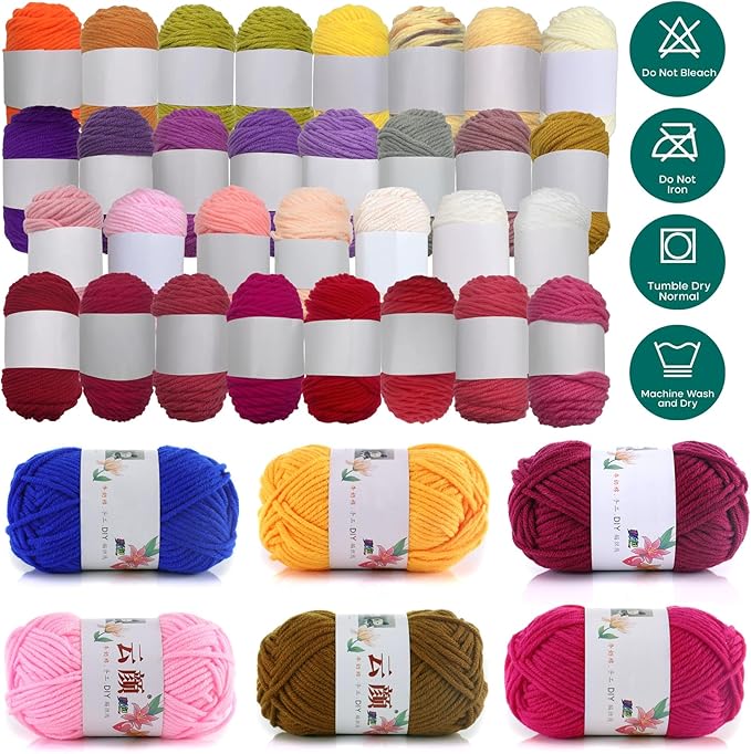 30 Color Multicolor Yarn, 15g Soft Acrylic Yarn for Crocheting, Knitting, DIY Projects